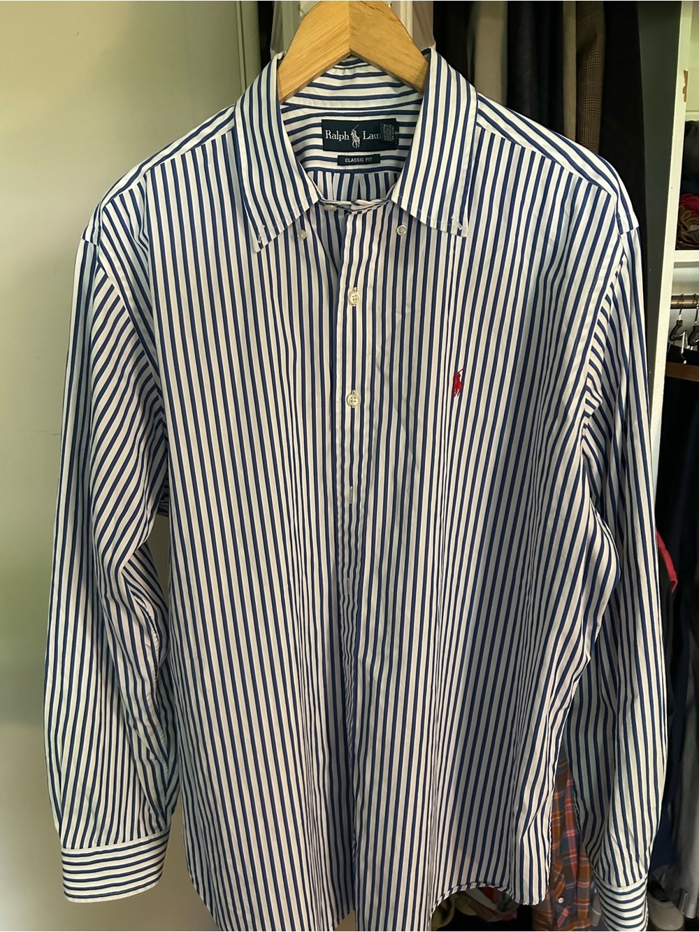 Ralph Lauren Navy and White Vertical Stripe Dress Shirt